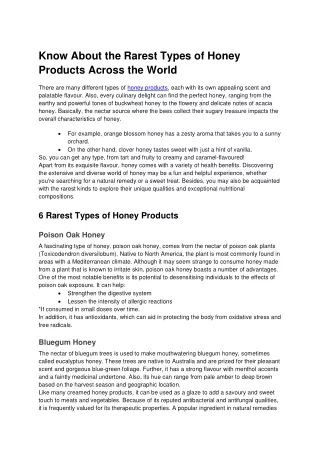 Know About the Rarest Types of Honey Products Across the World