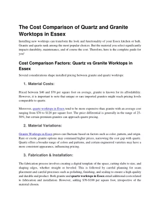 The Cost Comparison of Granite and Quartz Worktops in Essex