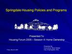 Springdale Housing Policies and Programs