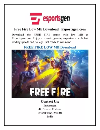 Free Fire Low Mb Download | Esportsgen.com