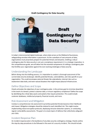 Draft Contingency for Data Security