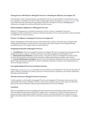 Driving Success with Pelycon's Managed IT Services: A Roadmap for Efficiency in
