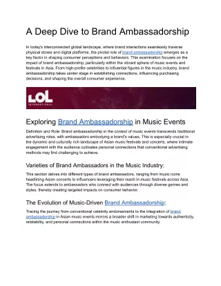 A Deep Dive to Brand Ambassadorship