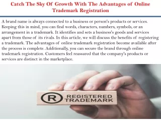 Catch The Sky Of Growth With The Advantages of Online Trademark Registration