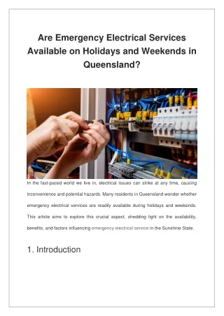 Are Emergency Electrical Services Available on Holidays and Weekends in Queensland