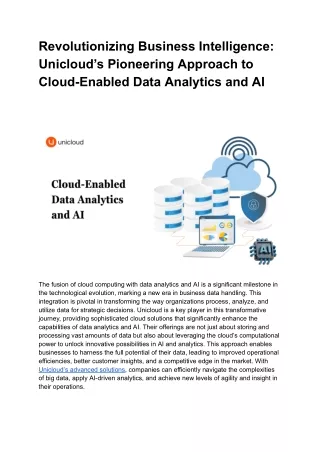 Unicloud’s Pioneering Approach to Cloud-Enabled Data Analytics and AI