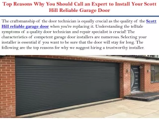 Top Reasons Why You Should Call an Expert to Install Your Scott Hill Reliable Garage Door