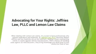 Advocating for Your Rights: Jeffries Law, PLLC and Lemon Law Claims