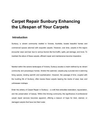 Carpet Repair Sunbury Enhancing the Lifespan of Your Carpets