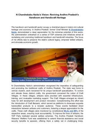 N Chandrababu Naidu's Vision Reviving Andhra Pradesh's Handloom and Handicraft Heritage