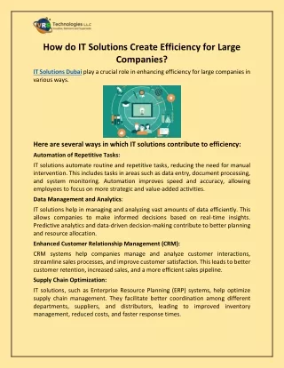 How do IT Solutions Create Efficiency for Large Companies?