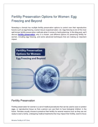 Fertility Preservation Options for Women Egg Freezing and Beyond