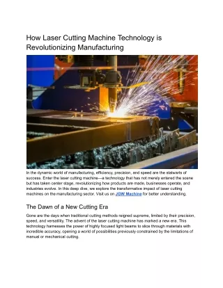 Laser Cutting Machines - Revolutionizing Manufacturing