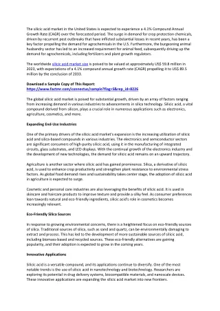 Silicic Acid Market Key Players, Segmentation, and Emerging Trends by 2033