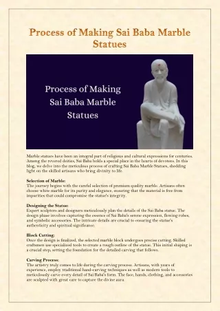 Process of Making Sai Baba Marble Statues