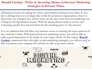 Ronald Carabay - Perks of Investing Money in Internet Marketing strategies in Present Times