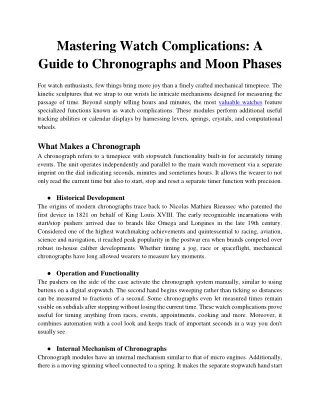 Mastering Watch Complications A Guide to Chronographs and Moon Phases