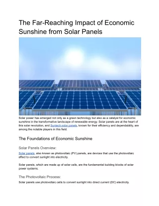 The Far-Reaching Impact of Economic Sunshine from Solar Panels