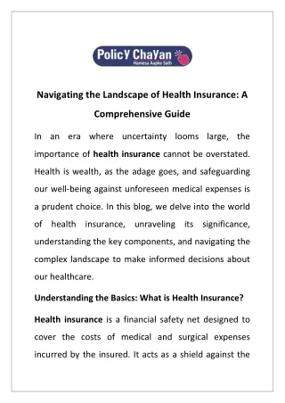 Navigating the Landscape of Health Insurance: A Comprehensive Guide