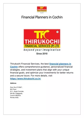 Financial Planners in Cochin