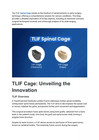 TLIF Spinal Cage-Overview, Benefits,and Applications