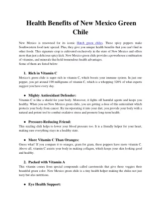 Health Benefits of New Mexico Green Chile