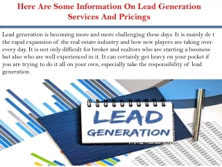 Here Are Some Information On Lead Generation Services And Pricings