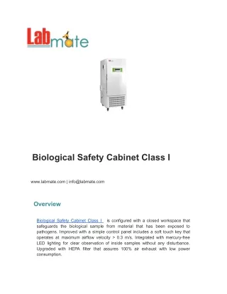Biological Safety Cabinet Class I
