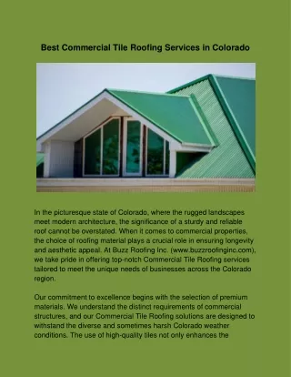 Best Commercial Tile Roofing Services in Colorado