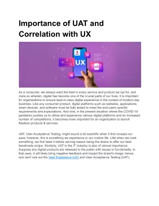 Importance of UAT and Correlation with UX