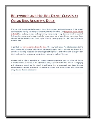 BOLLYWOOD AND HIP-HOP DANCE CLASSES AT OCEAN KIDS ACADEMY, DUBAI