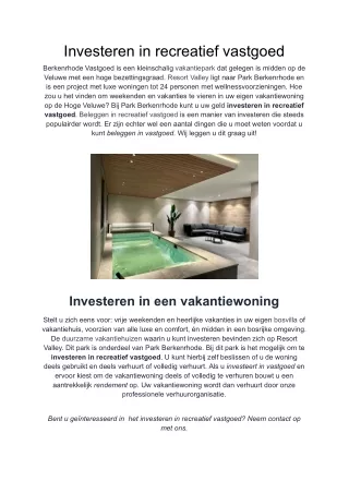 Investeren in recreatief vastgoed