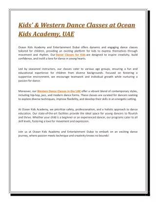 Kids’ & Western Dance Classes at Ocean Kids Academy, UAE