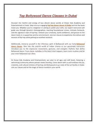 Top Bollywood Dance Classes in Dubai