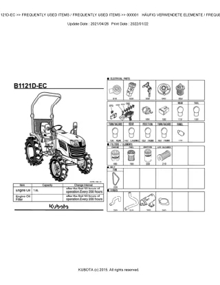 Kubota B1121D-EC Tractor Parts Catalogue Manual (Publishing ID BKIDA5127)