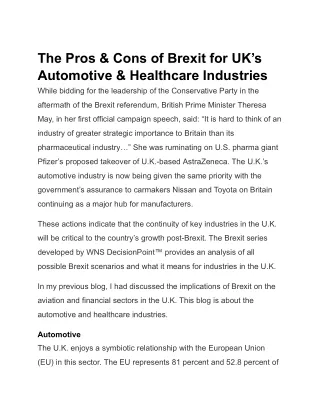Impact of brexit on Healthcare Industry. The Pros & Cons of Brexit for UK’s Auto