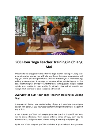 500 Hour Yoga Teacher Training in Chiang Mai