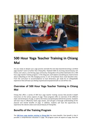 500 Hour Yoga Teacher Training in Chiang Mai