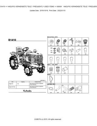 Kubota B1410 Tractor Parts Catalogue Manual (Publishing ID BKIDA0033)