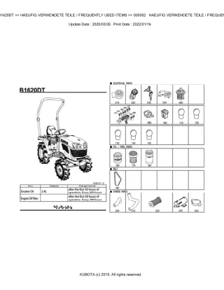 Kubota B1620DT Tractor Parts Catalogue Manual (Publishing ID BKIDA5124)