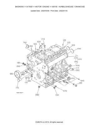 Kubota B1700D Tractor Parts Catalogue Manual (Publishing ID BKIDK0093)