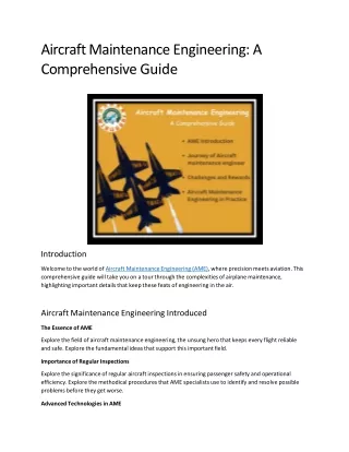 Aircraft maintenance engineering A comphrehensive guide