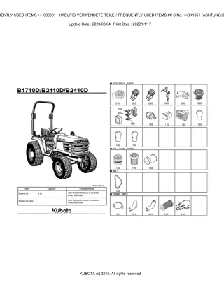 Kubota B1710D Tractor Parts Catalogue Manual (Publishing ID BKIDK0391)