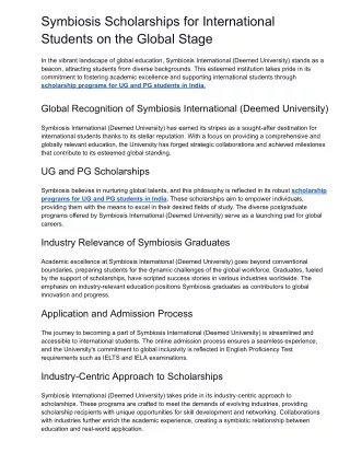 Symbiosis Scholarships for International Students on the Global Stage