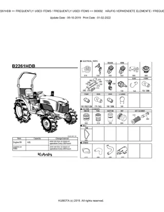 Kubota B2261HDB Tractor Parts Catalogue Manual (Publishing ID BKIDK5197)