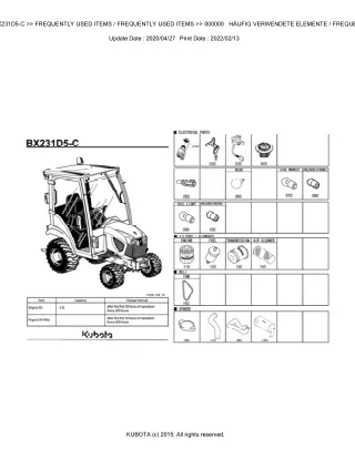 Kubota BX231D5-C Tractor Parts Catalogue Manual (Publishing ID BKIDK5237)