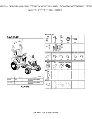 Kubota BX261R1 Tractor Parts Catalogue Manual (Publishing ID BKIDK5397)