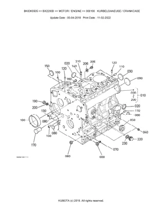 Kubota BX2200D Tractor Parts Catalogue Manual (Publishing ID BKIDK0505)