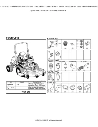 Kubota F251E-EU Front Mower Parts Catalogue Manual (Publishing ID BKIDA5200)