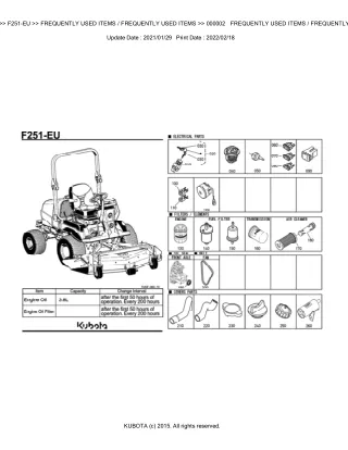 Kubota F251-EU Front Mower Parts Catalogue Manual (Publishing ID BKIDA5201)